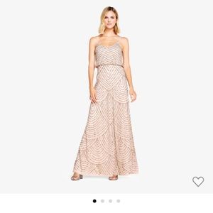 Adrianna Papell size 6 Blouson Taupe/pink Beaded gown dress